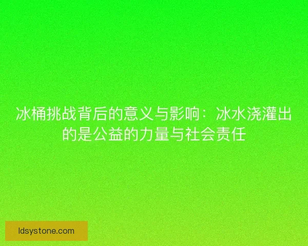 冰桶挑战背后的意义与影响：冰水浇灌出的是公益的力量与社会责任